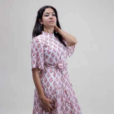 Pink Floral Stylish Midi Dress Printed