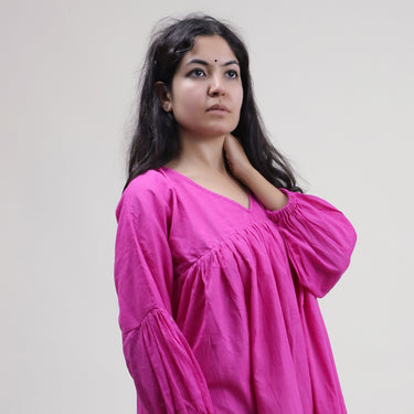 Solid V-Neck Top Soft Cotton Dresses