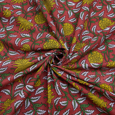 Natural Dyed Floral Print Organic Cotton Fabric