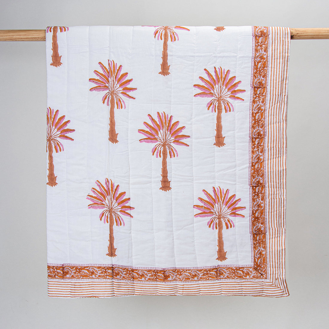 Hand Block Palm Tree Print Mulmul Cotton Baby Quilt Online