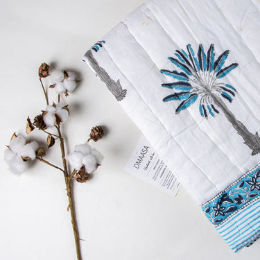 Baby Blankets Sky Blue Block Palm Tree Printed Mulmul Cotton Online