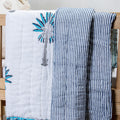 Baby Blankets Sky Blue Block Palm Tree Printed Mulmul Cotton Online