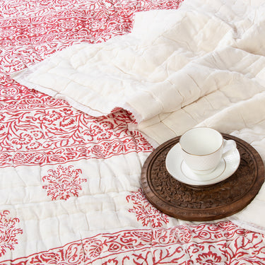 Red Floral Printed Cotton Traditional Double Bed Razai Online