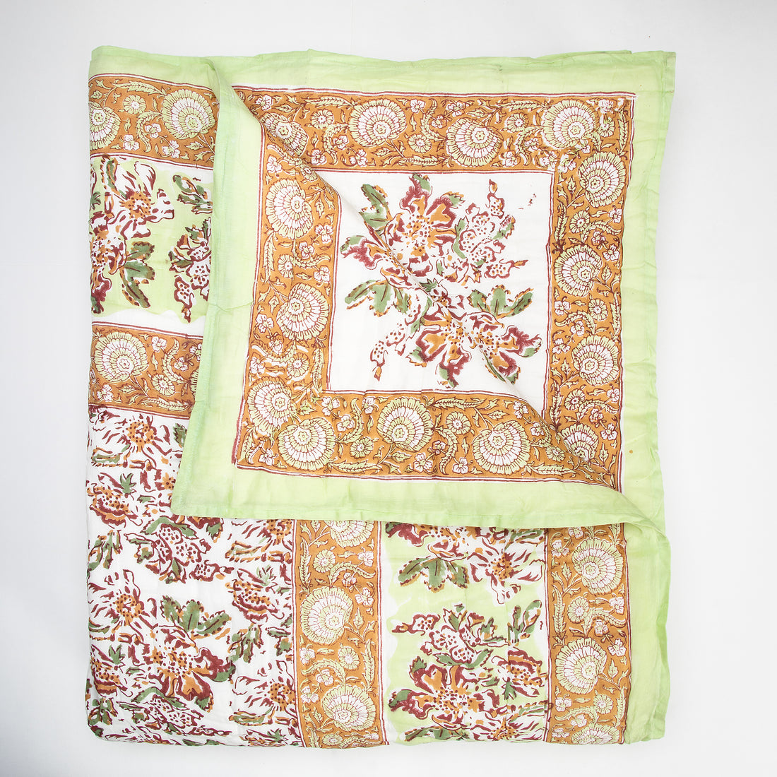 Green Floral Soft Cotton Traditional Reversible Rajai Blanket Online