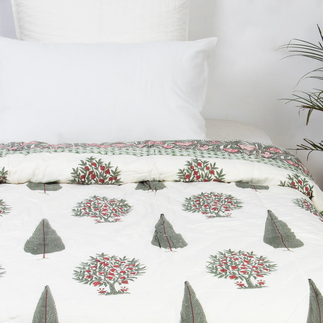 Grey Leaf Floral Soft Cotton Reversible Blankets and Quilts