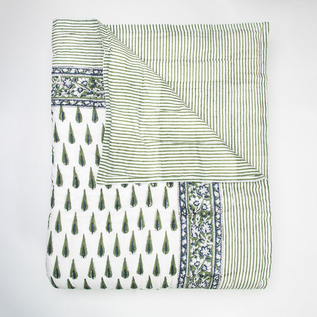 Green Leaf Floral Soft Traditional Cotton Quilt Blanket Online