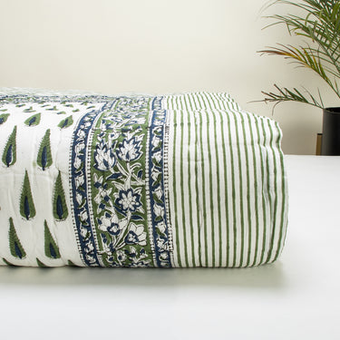 Green Leaf Floral Soft Traditional Cotton Quilt Blanket Online