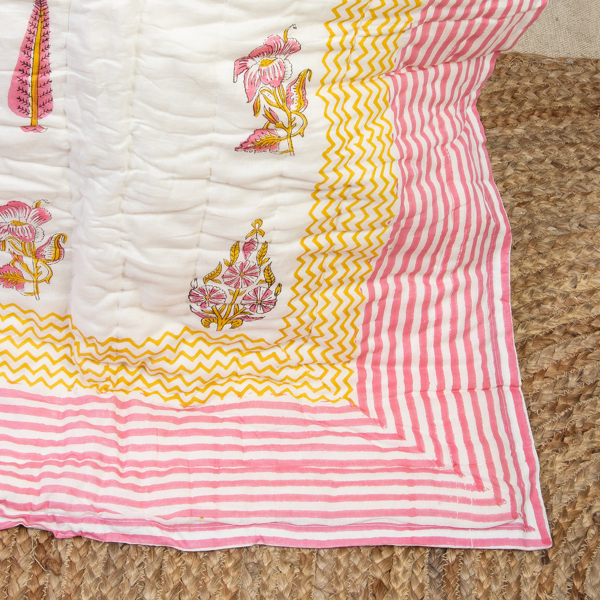Rajasthani Rajai- Hand Block Floral Print Soft Cotton Traditional