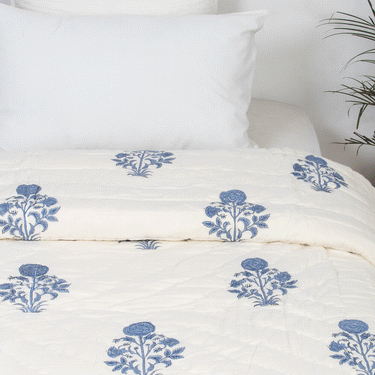 Handmade Luxury Blue Floral Cotton Rajasthan Razai Online