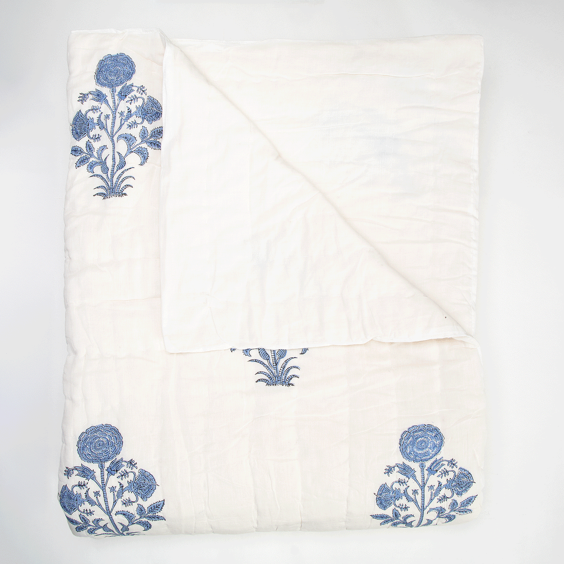 Handmade Luxury Blue Floral Cotton Rajasthan Razai Online