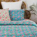 Floral Print Sky Blue Soft Mulmul Cotton Jaipuri Razai Single Bed