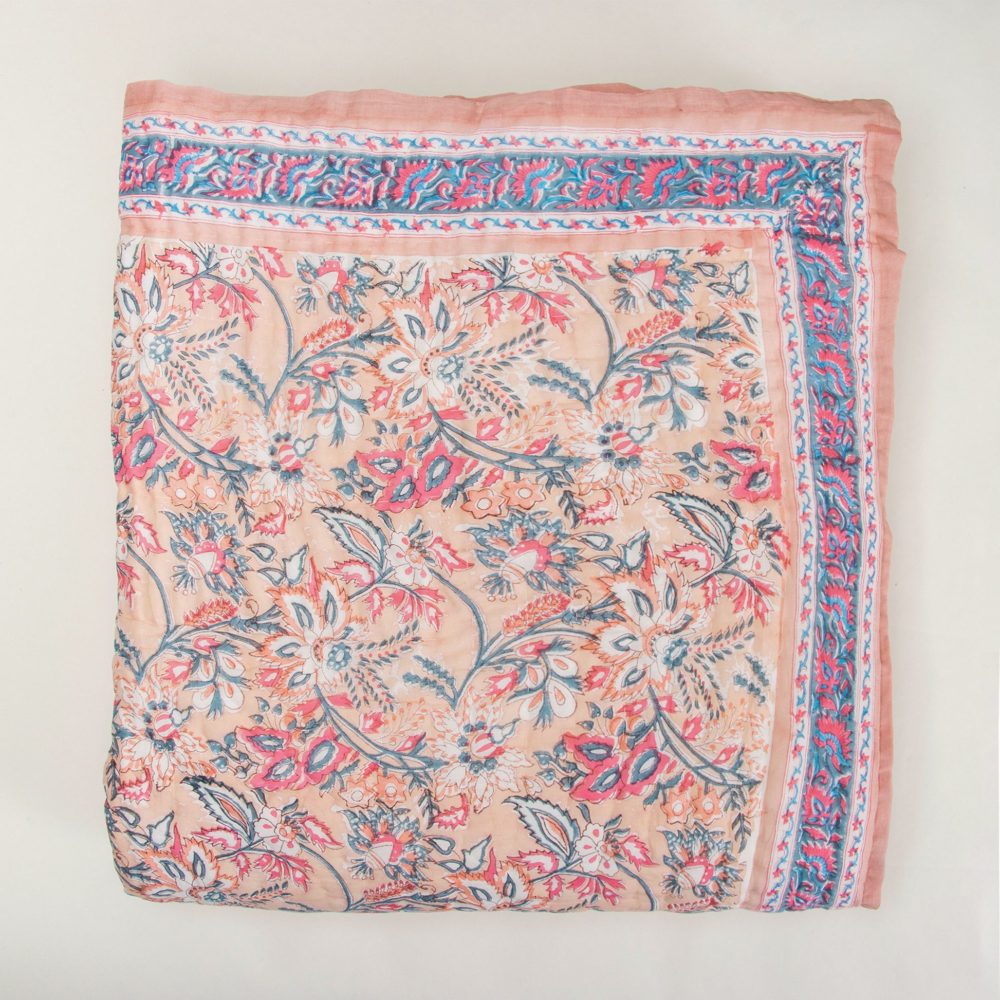 Pink Floral Print Soft Mulmul Cotton Jaipuri Razai King Size Online