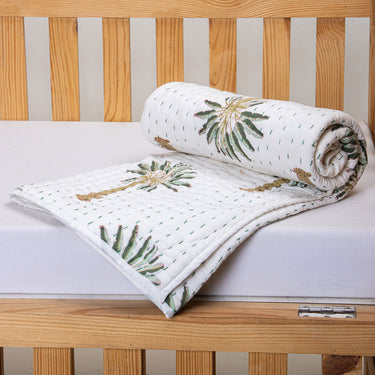 Quilt Blanket Green Palm Print Cotton Online