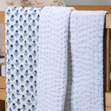 Cotton Baby Blankets Sky Blue Floral Printed Soft Mulmul