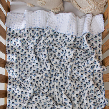 Cotton Baby Blankets Sky Blue Floral Printed Soft Mulmul