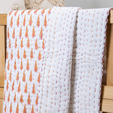 Baby AC Quilt Green Leaf Block Printed Soft Cotton