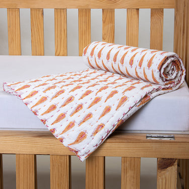 Baby AC Quilt Green Leaf Block Printed Soft Cotton