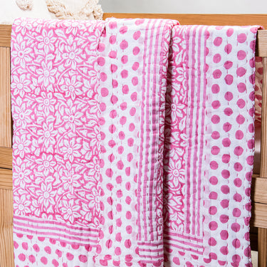 Premium Cotton Pink Floral Printed Kantha Warm Baby Quilts