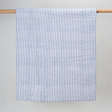Blue Stripe Block Printed Cotton Kantha Modern Baby Blankets