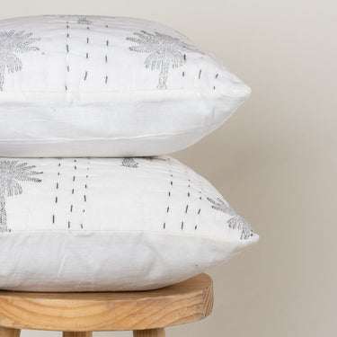 Grey Palm Tree Printed Kantha Cushion Cover Set Online