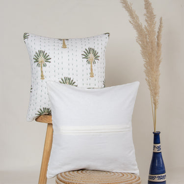 Green Palm Tree Printed Kantha 18x18 Cushion Covers Online