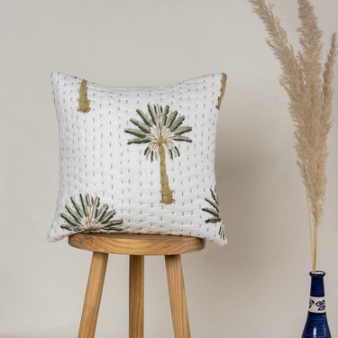 Green Palm Tree Printed Kantha Sofa Cushions Covers