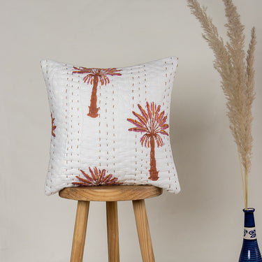 Luxury Brown Palm Tree Printed Kantha Quilted Cushion Pattern Online