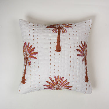 Luxury Brown Palm Tree Printed Kantha Quilted Cushion Pattern Online