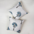 Luxury Blue Palm Tree Printed Cotton Kantha Cushion Cover Set Online