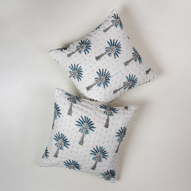 Blue Palm Tree Printed Cotton Kantha Cushion Fabric Online