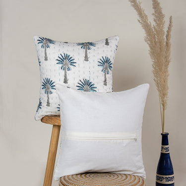 Blue Palm Tree Printed Cotton Kantha Cushion Fabric Online