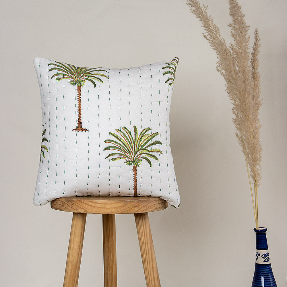 Green Date Palm Tree Print Cotton Cushion Cover Set of 5 Online