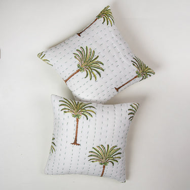 Green Date Palm Tree Print Cotton Cushion Cover Set of 5 Online