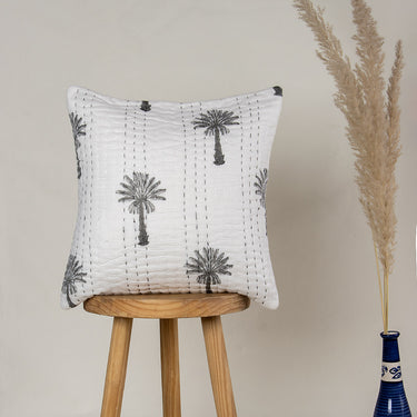 Premium Grey Palm Tree Printed Cotton Sofa Cushion Covers Online