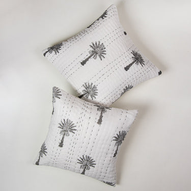 Premium Grey Palm Tree Printed Cotton Sofa Cushion Covers Online