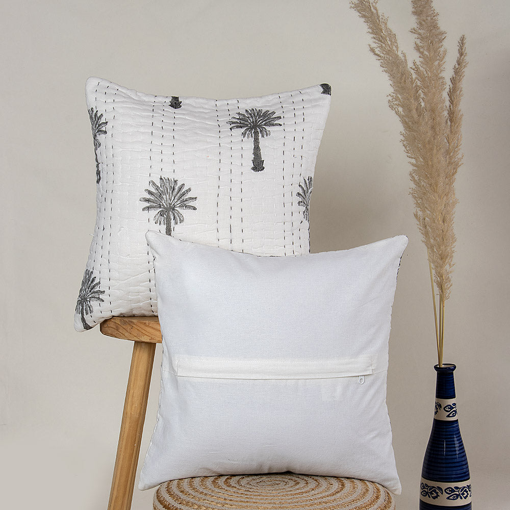 Premium Grey Palm Tree Printed Cotton Sofa Cushion Covers Online