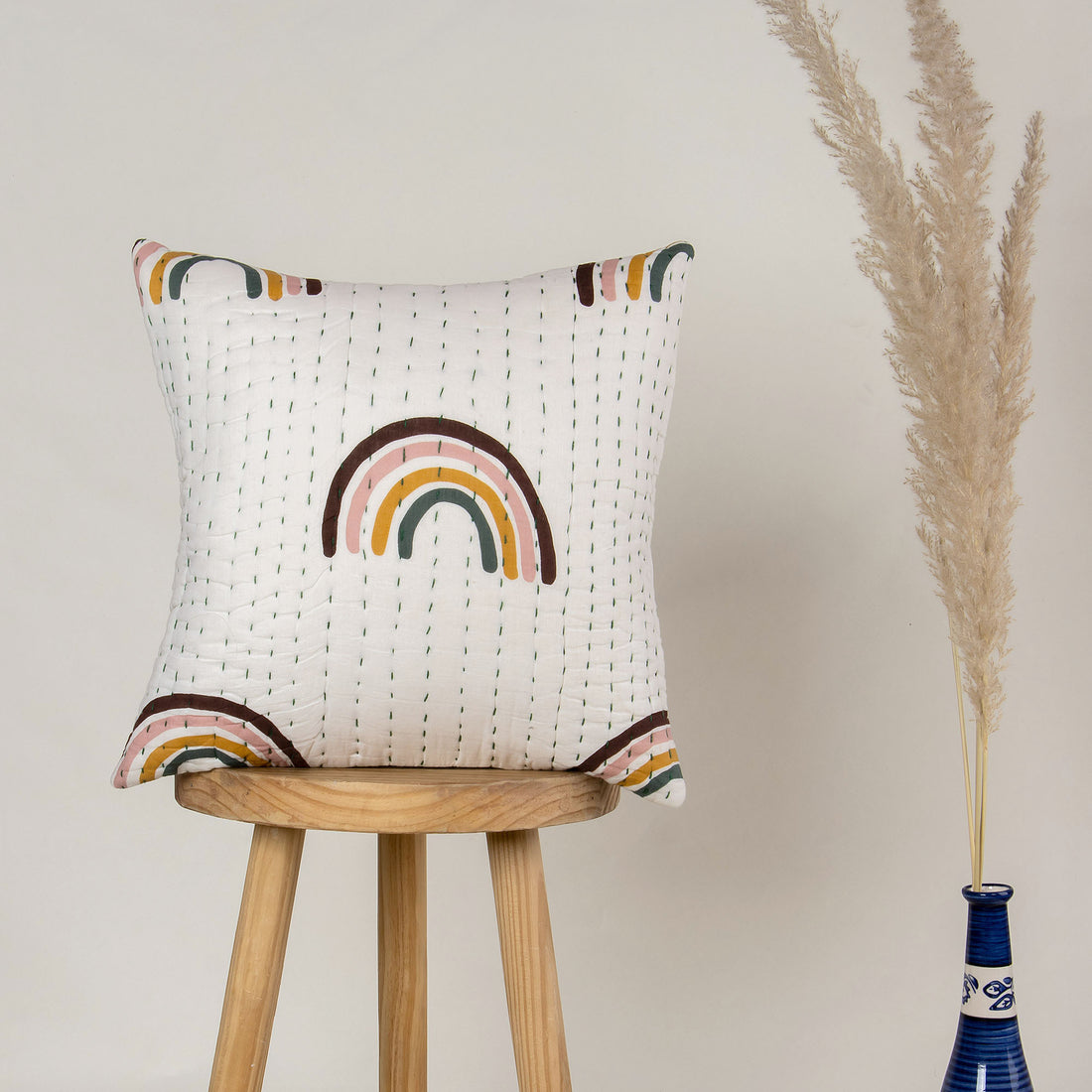 Rainbow Block Print Cotton Quilted Cushion Cover Patterns Online