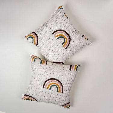 Rainbow Block Print Cotton Quilted Cushion Cover Patterns Online