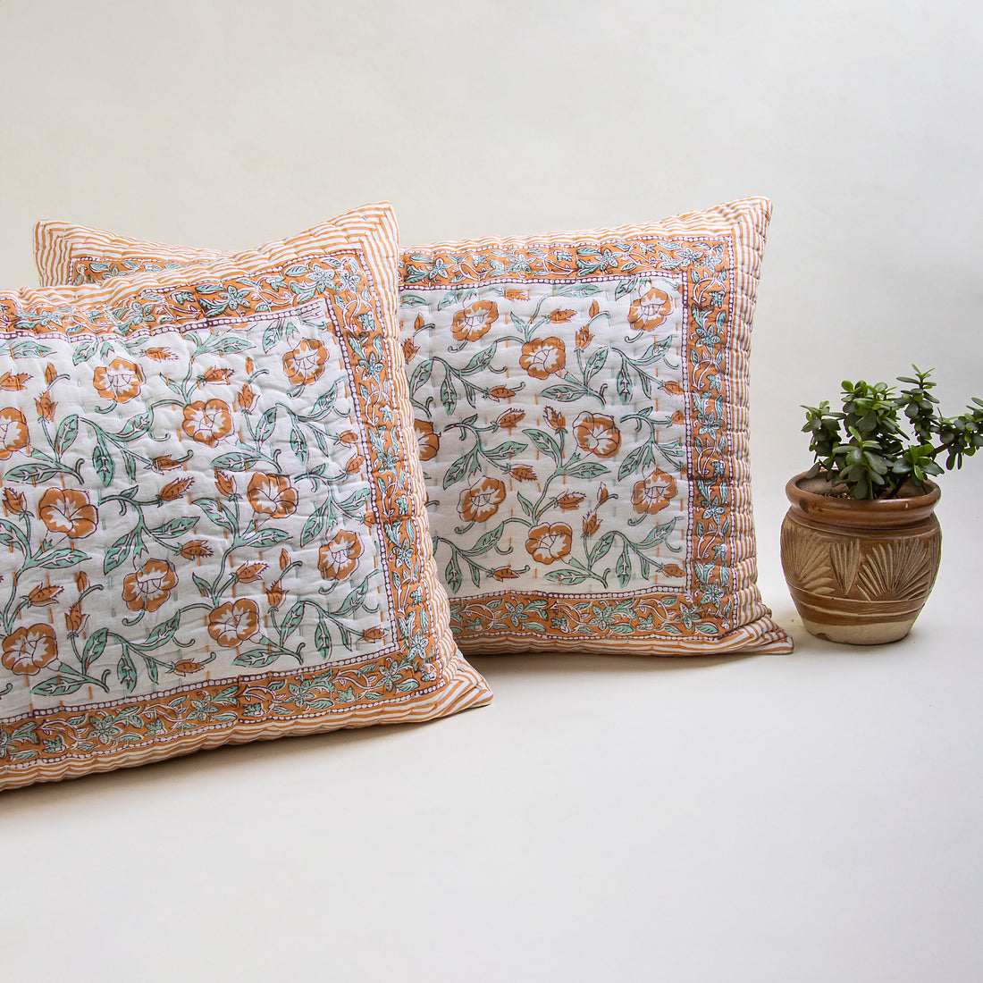 Floral Block Print Handmade Cotton Kantha Bed Pillow Covers