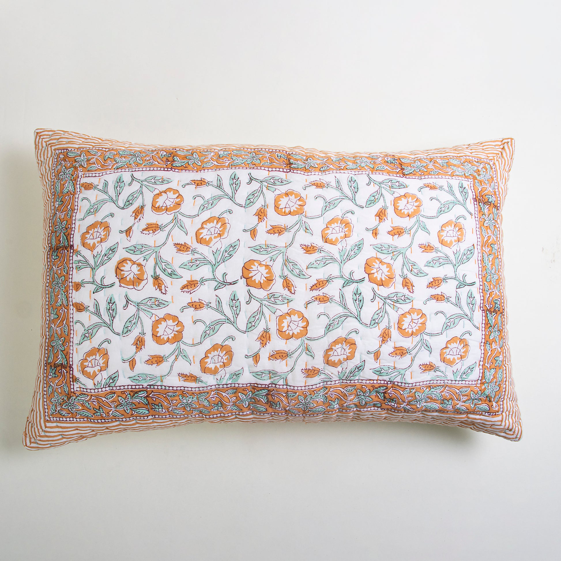 Floral Block Print Handmade Cotton Kantha Bed Pillow Covers
