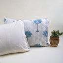 Blue Palm Print Cotton Kantha Plain Pillow Covers