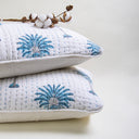 Blue Palm Print Cotton Kantha Plain Pillow Covers