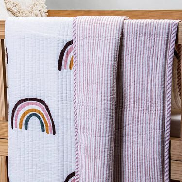 Newborn Machine Reversible Rainbow Cotton Blankets