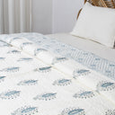 Blue Flower Plant Design Pure Machin Cotton Quilt Online DMAASA.in