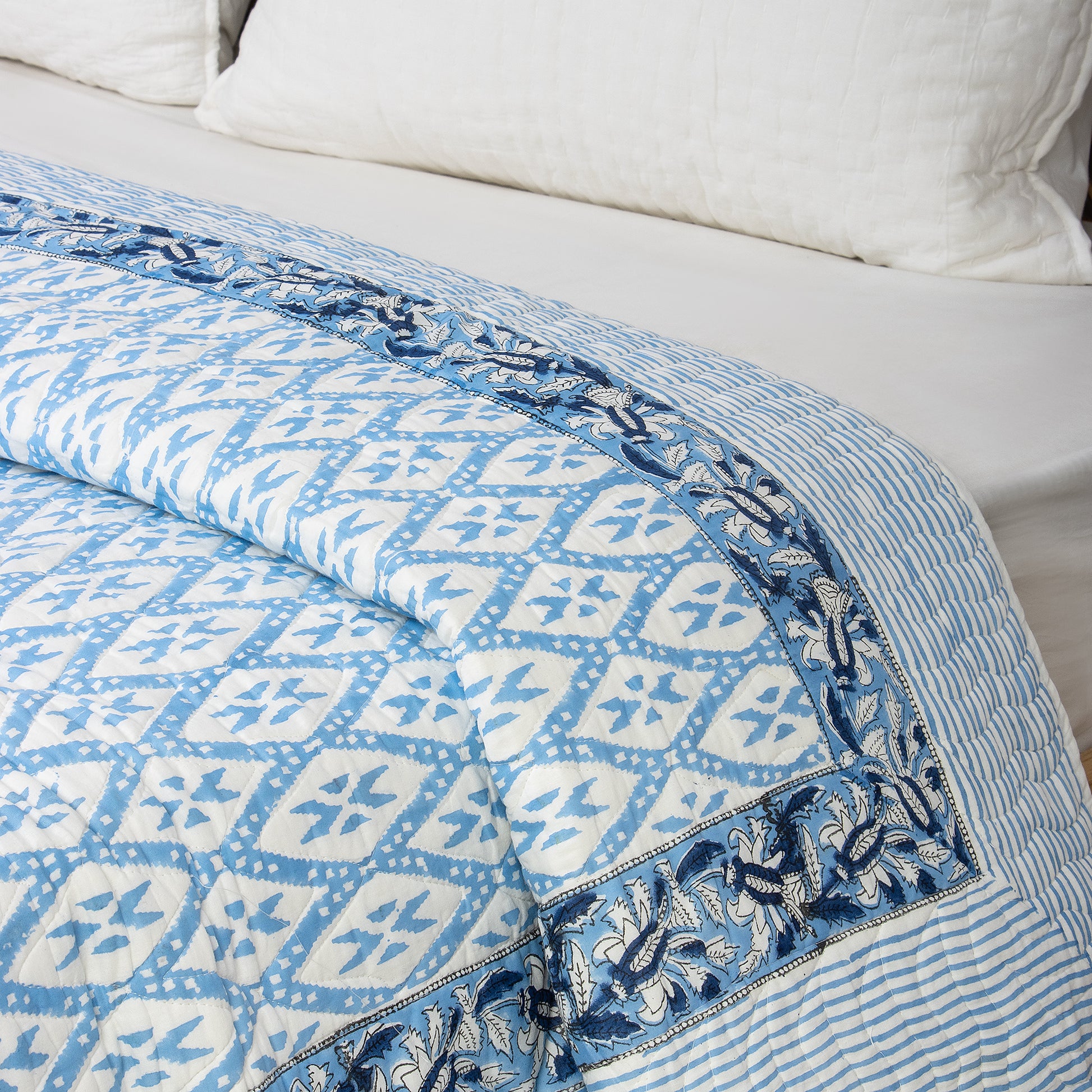 Sky Blue Ikat Printed Soft Cotton Best Quilts Online