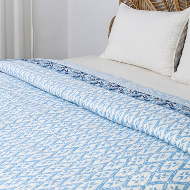 Sky Blue Ikat Printed Soft Cotton Best Quilts Online