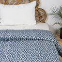 Indigo Blue Ikat Print Pure Machine Quilted Rajai