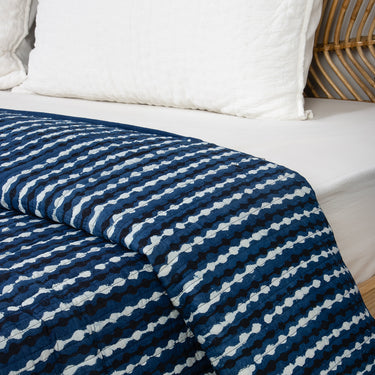 Indigo Blue Pure Cotton Machin Quilted Bedspreads Online