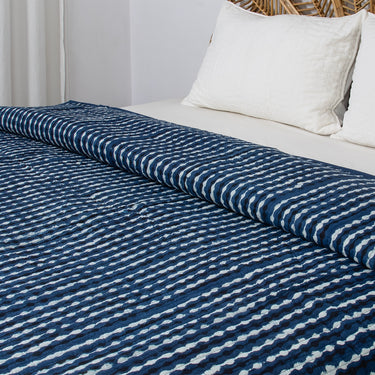 Indigo Blue Pure Cotton Machin Quilted Bedspreads Online