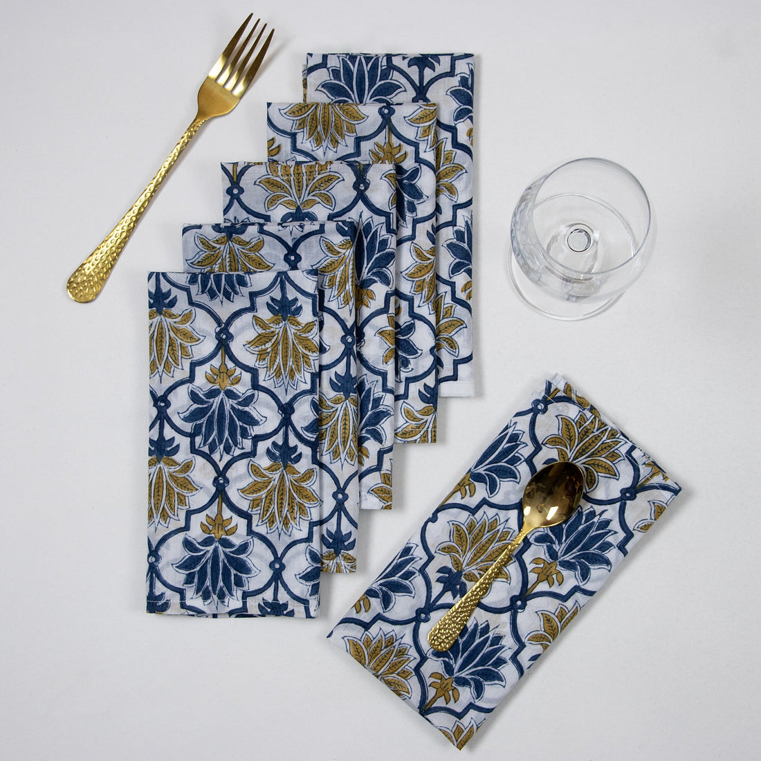 Hand Block Flower Print Cotton Dining Table Napkins Online